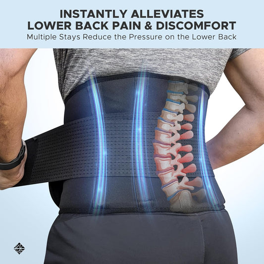 Lower Back Brace | Flexible Lumbar Support | BLACK