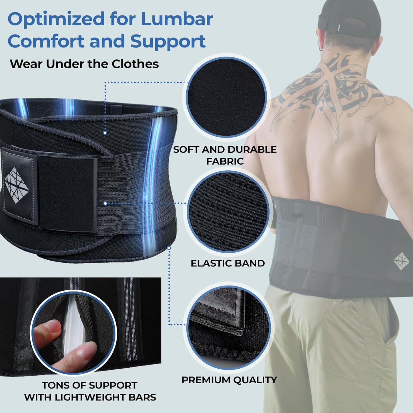 Lower Back Brace | Flexible Lumbar Support | BLACK