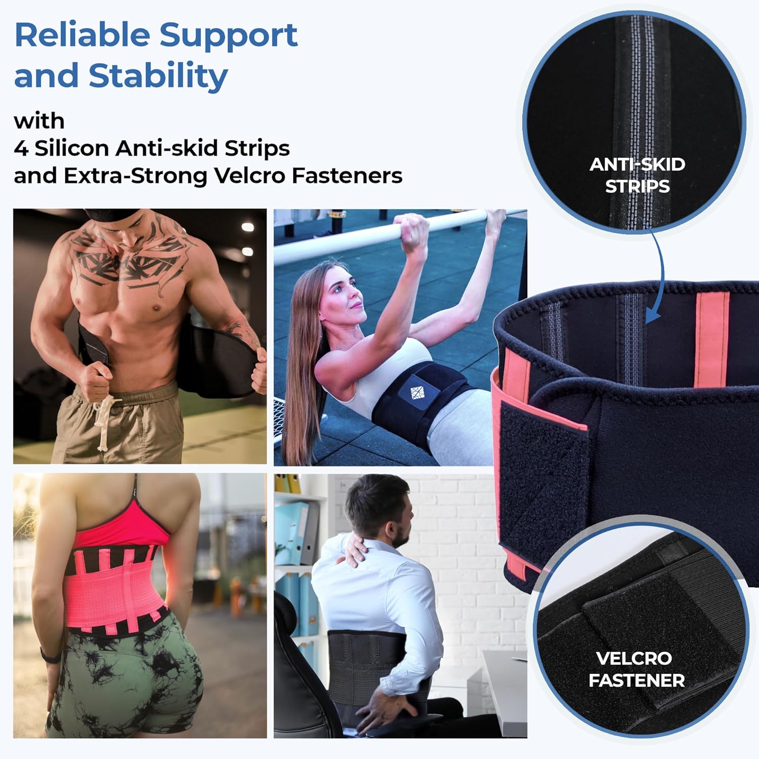 Premium Pink Back Support Belt with Adjustable Velcro Straps